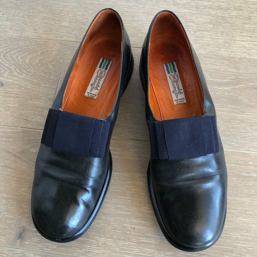 Arnold Churgin Almond Toe Leather Loafers with Toe Embellishment Navy Size 9.5 - Picture 2 of 9
